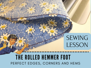 Learn to use a rolled hem foot (also called a narrow hem foot or hemmer foot) on your sewing machine in this sewing lesson tutorial.  This presser foot sewing accessory is a fast and easy way to get a perfect narrow hem on cotton, knits, blends and more. 