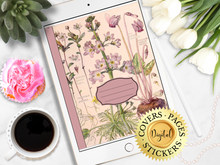 60 GoodNotes Digital Covers Pages and Stickers, Vintage Botanical Garden Sunflower