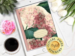 60 GoodNotes Digital Covers Pages and Stickers, Vintage Botanical Garden Gardenia