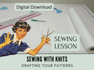 Learn how to draft multisize patterns for use on knits. This sewing lesson tutorial is Sewing With Knits. It has step-by-instructions on everthing you need to know to successfully pick and pattern and start sewing. IT's a generic class for beginner sewing to advanced.