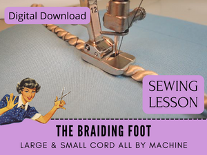Learn to use the braiding presser foot in this step-by-step sewing lesson. This sewing machine presser foot is perfect to attach a variety of braids and trims using your sewing machine. Soutache, elastic, sequins, cords small and large, beads and more. This is a generic class that applies to all makes and brands of sewing machines and all levels of sewists. 