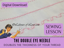 In this sewing lesson learn how to use the Schmetz Double Eye Needle. This Schmetz needle creates thicker decorative stitching than with one regular needle. This sewing machine needle fits all sewing machines just like a single needle. There are many applications for this Schmetz specialty needle. 