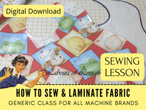 Laminate cotton fabric at home. It's fast and easy and you can choose whatever cotton fabrics you link. Learn how to use the Roller Foot and the Teflon Foot on your sewing machine so that you avoid sticking while you sew. Learn to sew with this is a generic class that applies to all makes and brands of sewing machines and all levels of sewists.