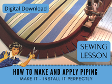 In this sewing learn you will learn to make your own piping trim and see how to apply it. You can choose your own quality fabric to customize your sewing projects. This is a generic class that applies to all makes and brands of sewing machines and all levels of sewists.