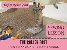 Learn to use the roller presser foot in this step-by-step sewing lesson. The roller foot is perfect to tackle hard-to-sew and difficult fabrics like velvet, leather, fur, laminated fabrics and more. This foot will make an otherwise difficult and frustrating task fast and easy with beautiful results.