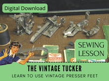 Learn to use the vintage tucker presser foot in this step-by-step sewing lesson. This sewing machine presser foot makes perfectly spaced tucks in one step using your sewing machine. This foot will fit low-shank machines and you might not realize you own one.