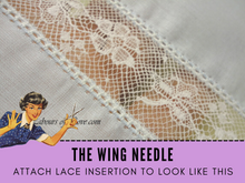 In this Sewing Lesson learn how to use the Schmetz wing needle on your sewing machine. This Schmetz needle creates holes that resemble pin stitching or hemstitching also called Entredeux. There are many applications for Schmetz needles. Create heirloom sewing effects with this needle right on your sewing machine. 